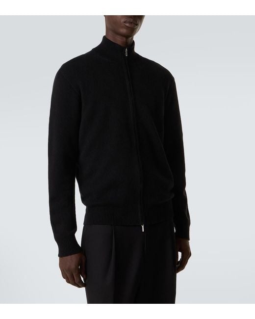 Saman Amel Black Halle Ribbed-Knit Cashmere Zip-Up Sweater for men