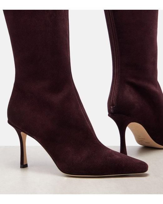 Jimmy Choo Red Agathe 85 Suede Knee-High Boots