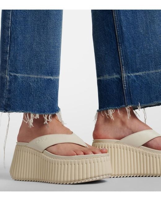 Chloé White Nama Leather Platform Thong Sandals