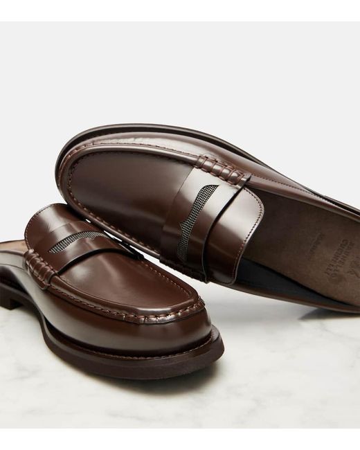 Brunello Cucinelli Brown Slippers Monili Aus Leder