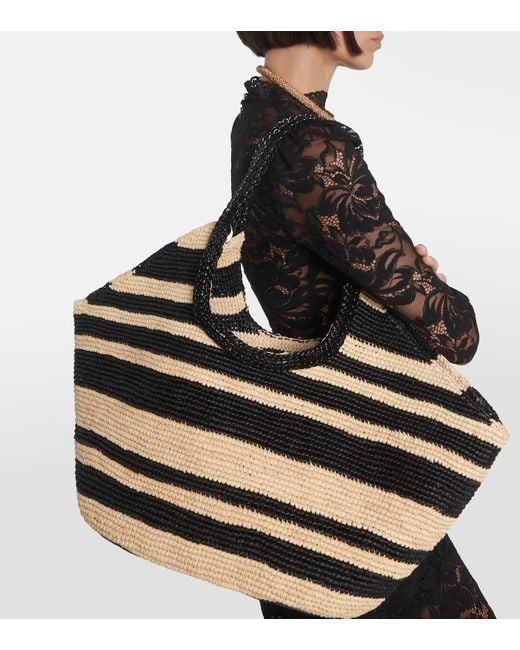 Rabanne Black Large Striped Raffia Tote Bag