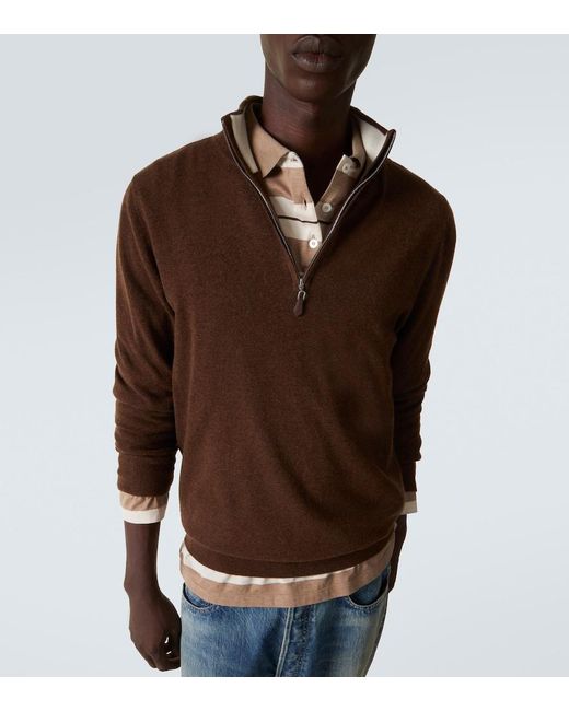 arch4 Brown Mr Fenchurch Cashmere Half-Zip Sweater for men