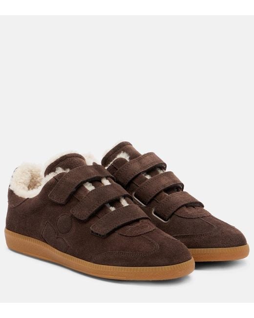 Isabel Marant Brown Beth Shearling-Trimmed Suede Sneakers