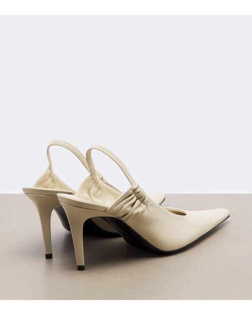 Saint Laurent White Anne-Marie Leather Slingback Pumps