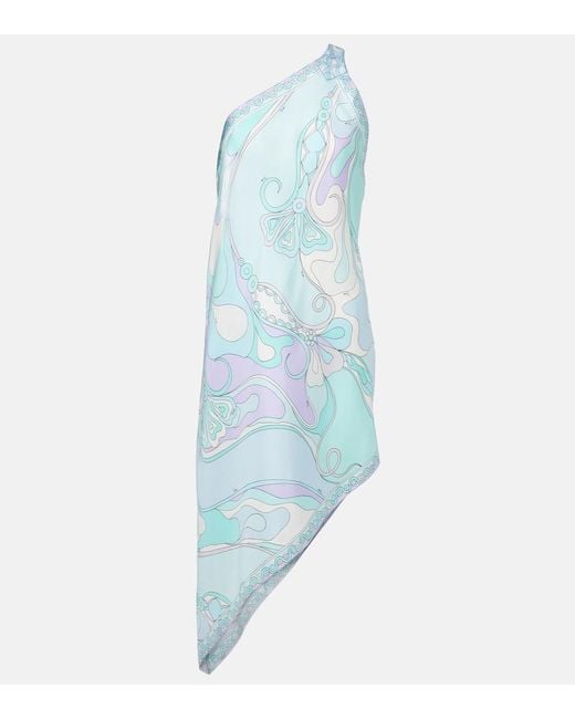 Emilio Pucci Blue Orchidee Asymmetric Silk Twill Minidress