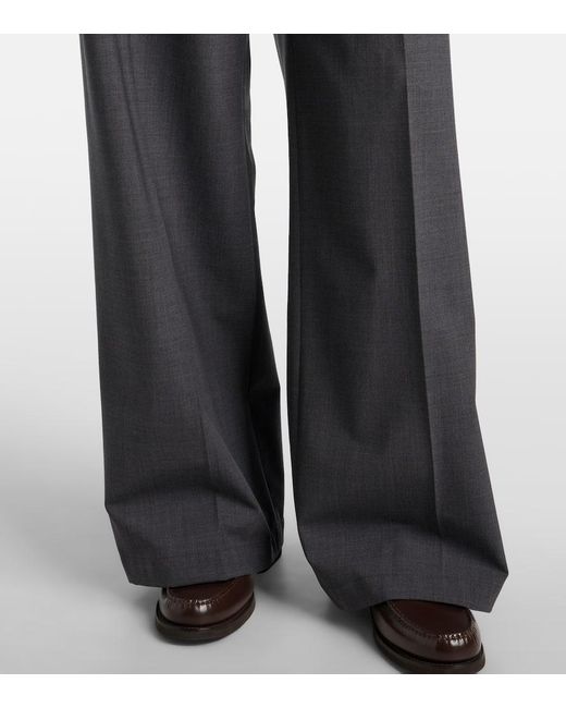 Brunello Cucinelli Blue Wool-Blend Wide-Leg Pants
