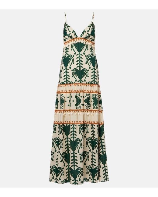 Johanna Ortiz Green Printed Cotton Poplin Maxi Dress