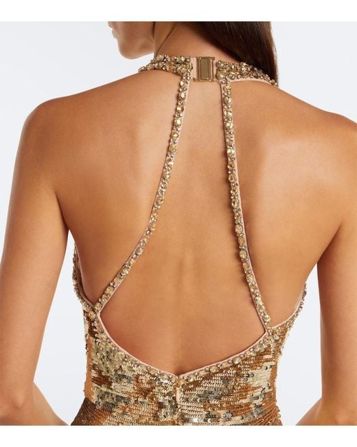 Jenny Packham Metallic Lisette Embellished Gathered Gown