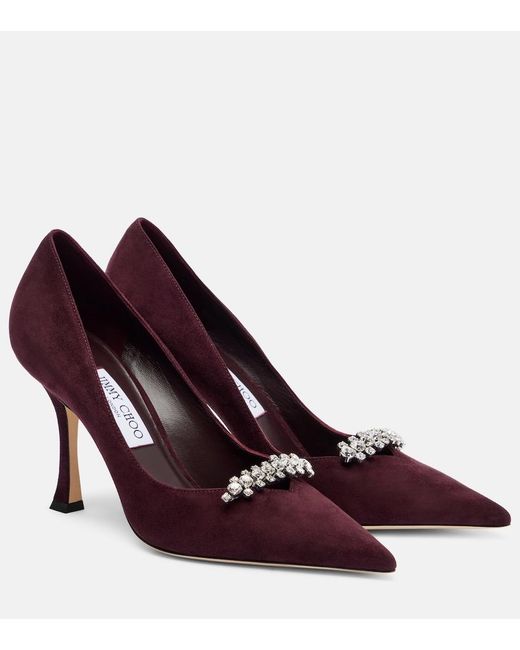Jimmy Choo Purple Belinda 90 Crystal-Embellished Suede Pumps