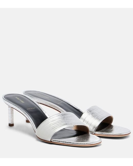 Tom Ford 55 Metallic Leather Mules