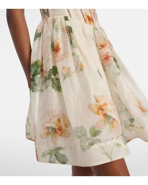 Zimmermann Natural Carousel Floral Silk And Linen Bustier Dress