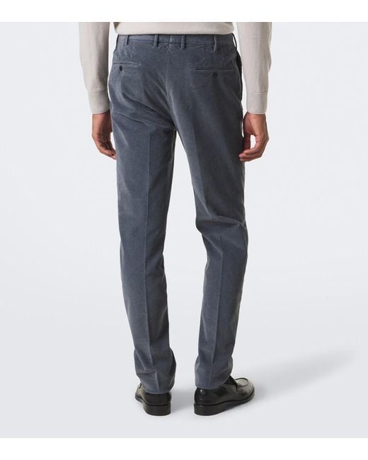 Slowear Blue Cotton And Cashmere Corduroy Slim Pants for men