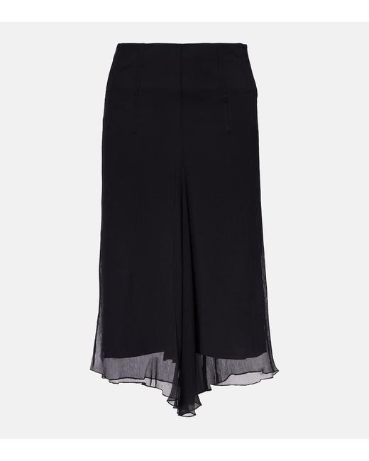 Victoria Beckham Black Silk Chiffon Midi Skirt