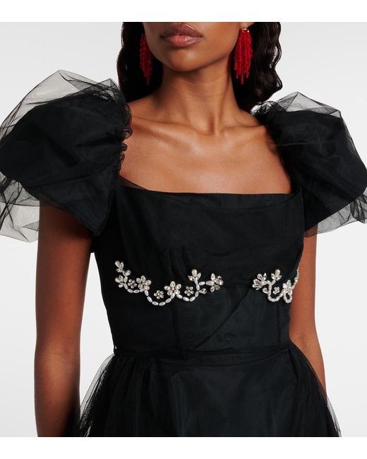 Simone Rocha Black Embroidered Tulle Midi Dress
