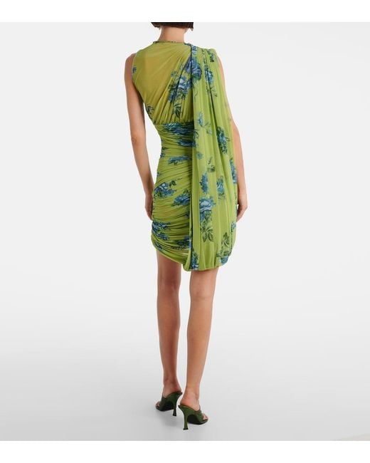 Magda Butrym Green Draped Floral Semi-Sheer Minidress
