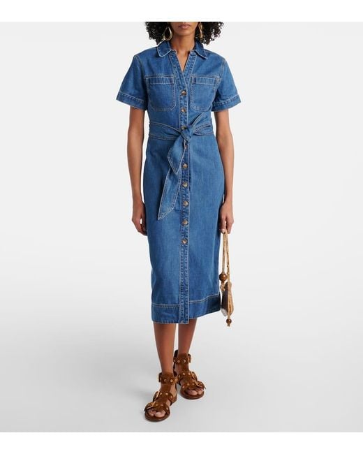 Veronica Beard Blue Tabby Cotton Shirt Dress