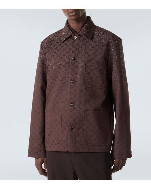 Veste Gg En Coton Melange A Ornements Gucci pour homme en coloris Brown