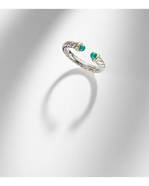 David Yurman White Cable Collectibles Petite Cable Sterling Ring With Onyx