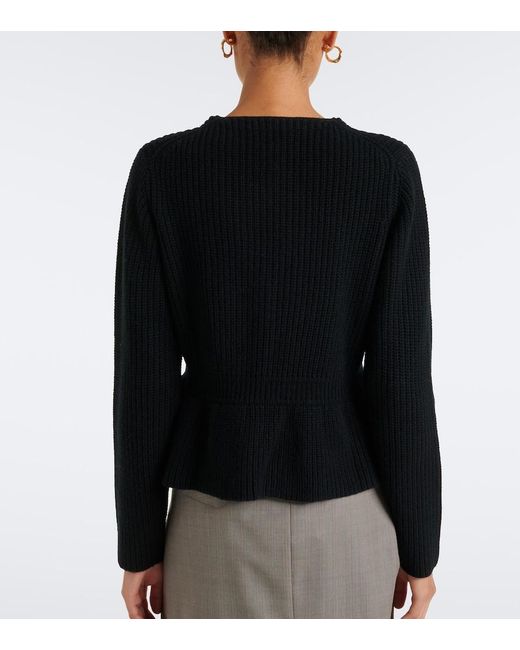 Jardin Des Orangers Black Peplum Wool And Cashmere Cardigan