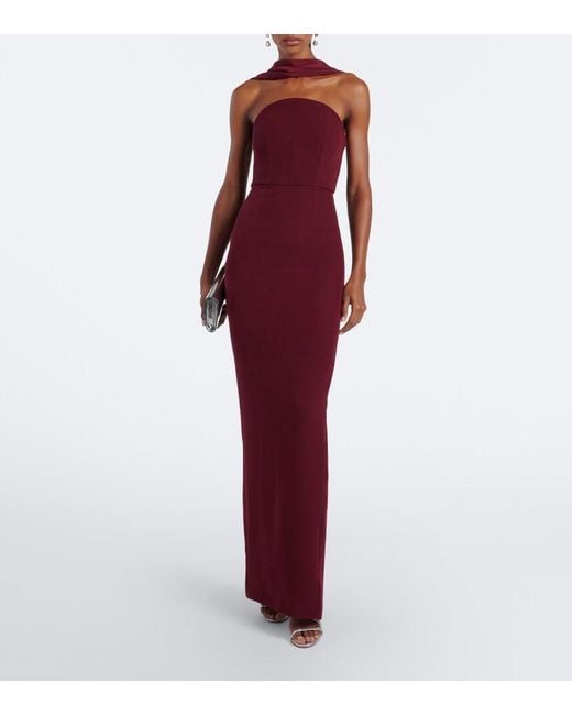 Roland Mouret Purple Scarf-Detail Bustier Gown