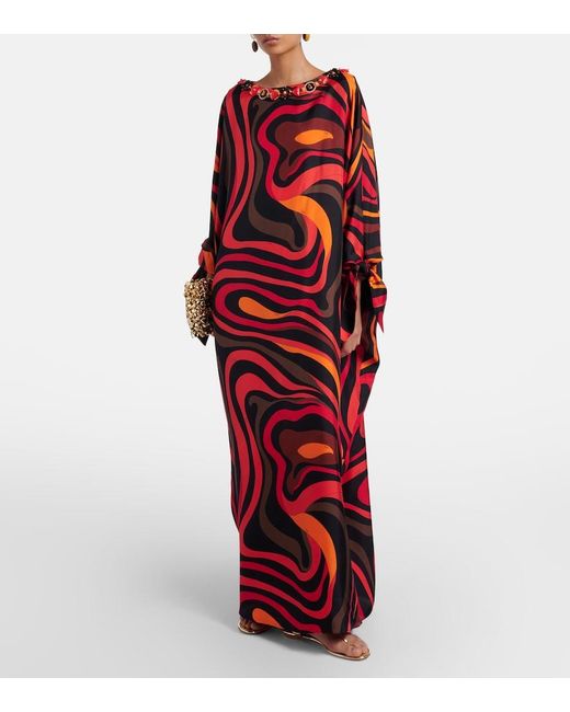 Emilio Pucci Red Verzierter Kaftan Marmo Aus Seiden-Twill