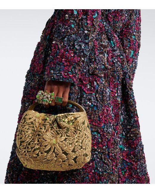 Dries Van Noten Metallic Small Floral Jacquard Top-Handle Bag