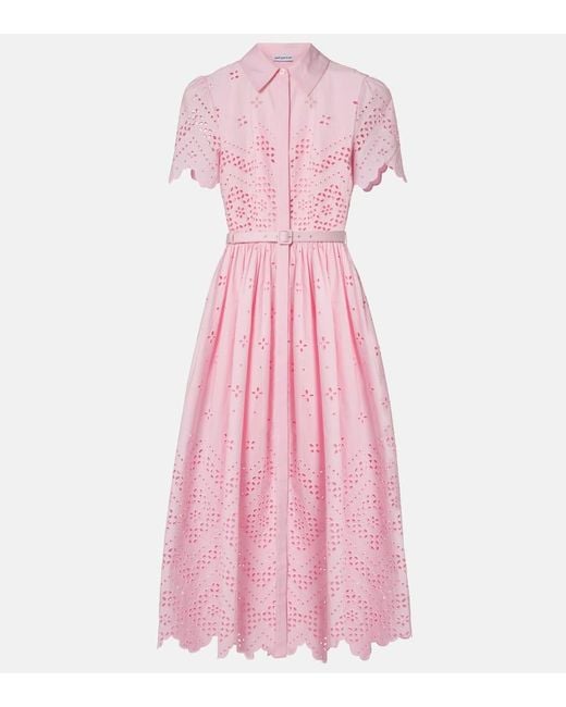 Self-Portrait Pink Broderie Anglaise Cotton Midi Dress