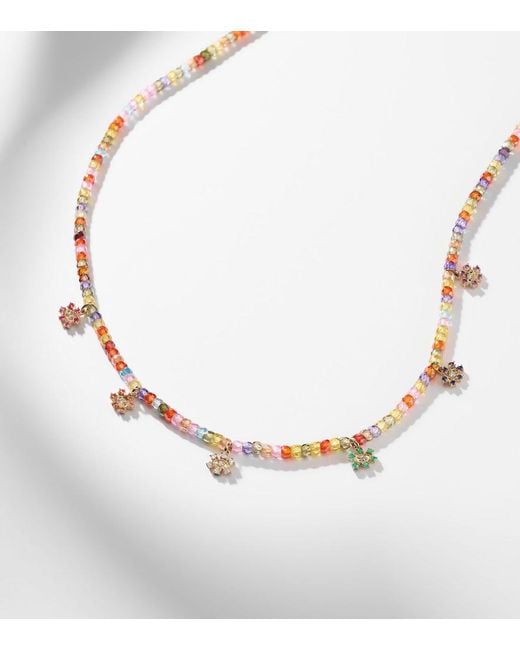 Sydney Evan Metallic Evil Eye 14kt Gold Beaded Necklace With Diamonds