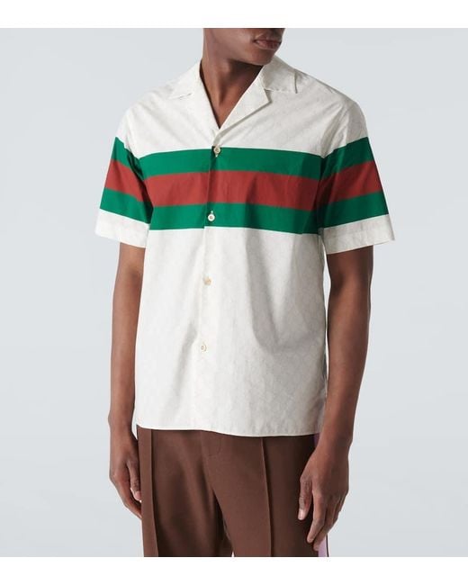 Gucci Multicolor Gg Web-Print Cotton Shirt for men