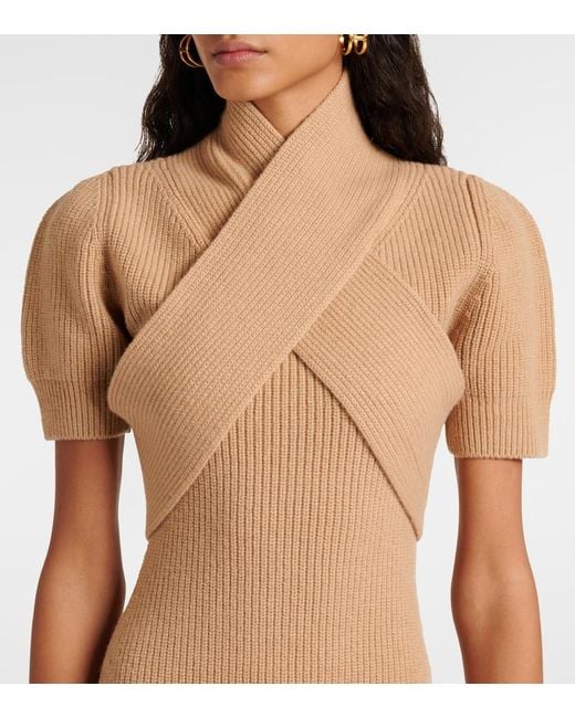 Patou Natural Scarf-Detail Wool And Cashmere Minidress