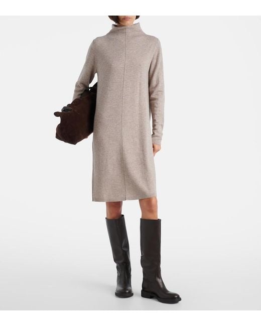 Jardin Des Orangers Natural Knitted Wool And Cashmere Midi Dress