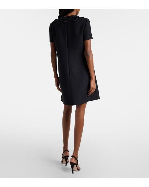 Valentino Black Embellished Wool And Silk Minidress