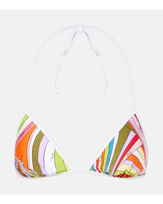 Emilio Pucci White Printed Triangle Bikini Top