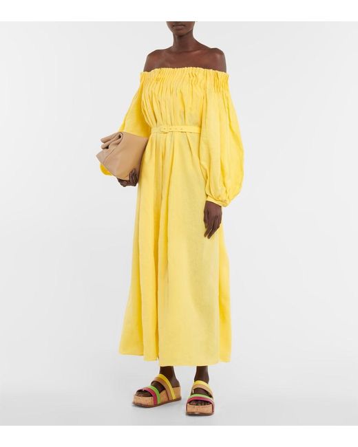 Gabriela Hearst Yellow Martha Off-shoulder Linen Maxi Dress