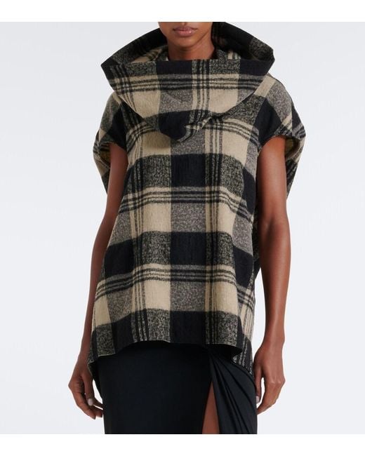 Rick Owens Black Floating Checked Cotton And Wool Top