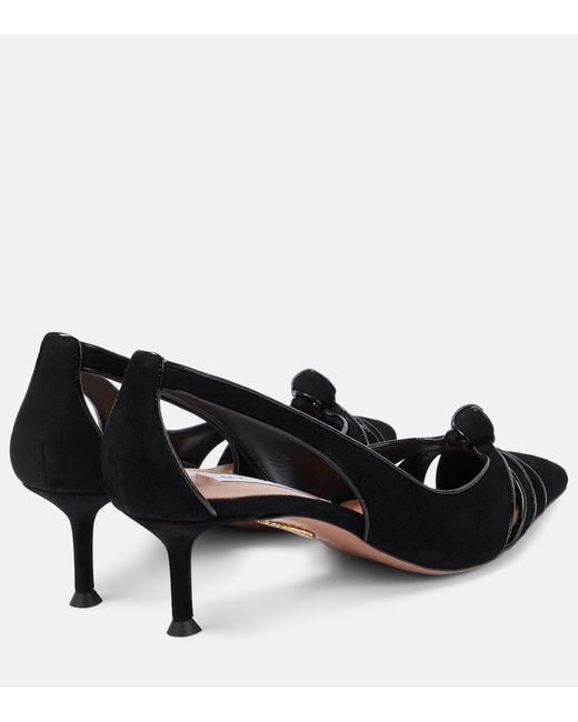 Aquazzura Black Premiere 50 Leather-Trimmed Suede Pumps