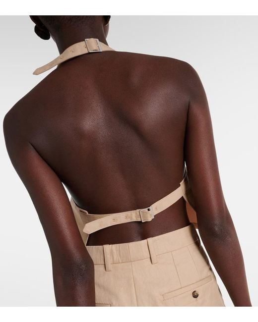 Wardrobe NYC Natural Halterneck Cotton-Blend Drill Top