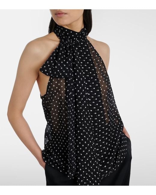 Tom Ford Black Draped Polka-Dot Silk Blouse