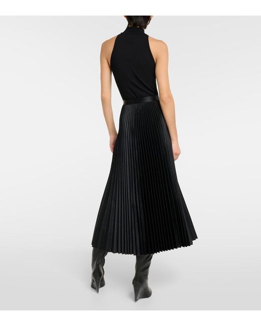 Alaïa Black Pleated Croc-Effect Satin Midi Skirt