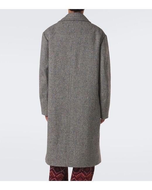 Dries Van Noten Gray Double-Breasted Wool Coat for men