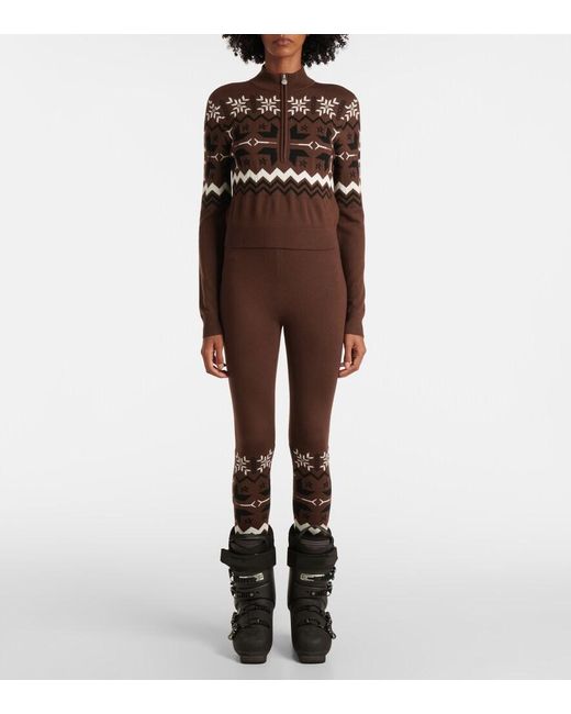 Perfect Moment Brown Nordic Intarsia Wool Half-Zip Sweater