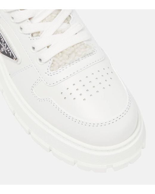 Prada White Shearling-Detail Low-Top Sneakers