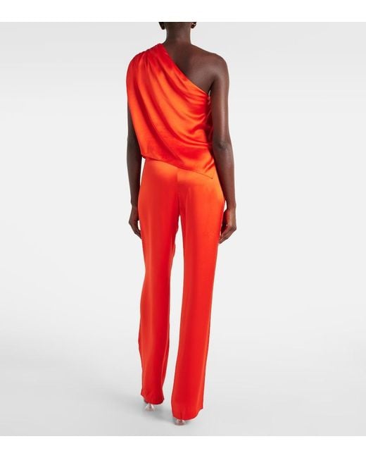 The Sei Red Asymmetric One-Shoulder Silk Satin Top
