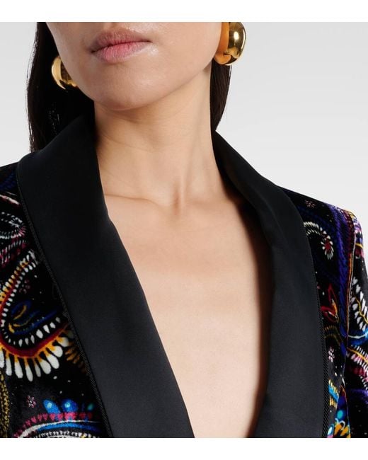 Etro Blue Belted Velvet Jacquard Blazer