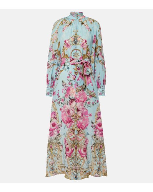 Camilla White Embellished Floral Silk Crepe Midi Dress