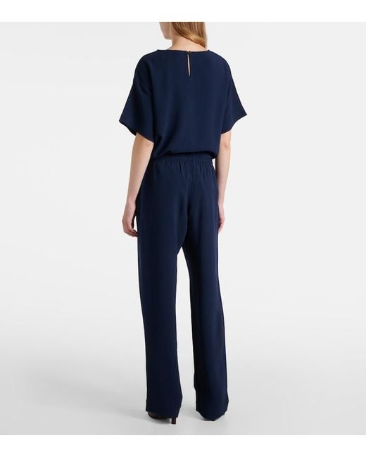 Asceno Blue Aurelia Crepe Straight Pants
