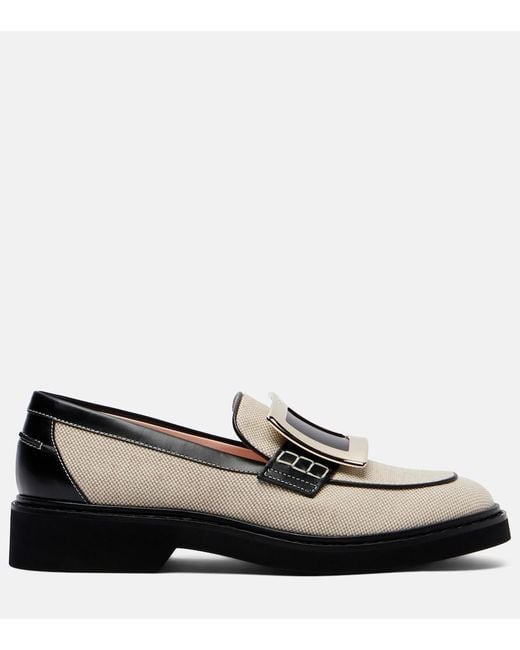 Roger Vivier White Viv' Rangers Leather-Trimmed Loafers