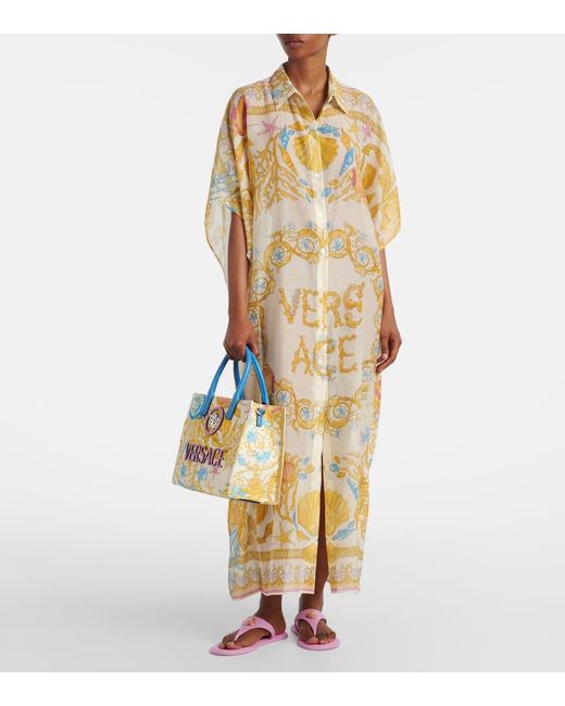 Versace Blue La Medusa Small Printed Canvas Tote Bag