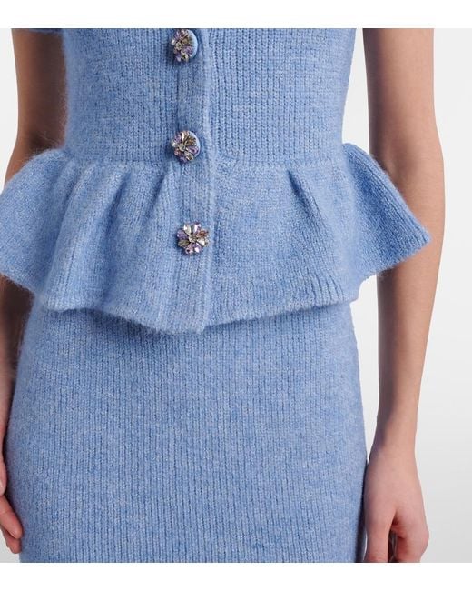 Self-Portrait Blue Embellished Knitted Midi Dress