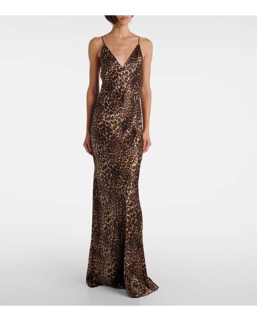 Nili Lotan Brown Ira Leopard-Print Silk Gown
